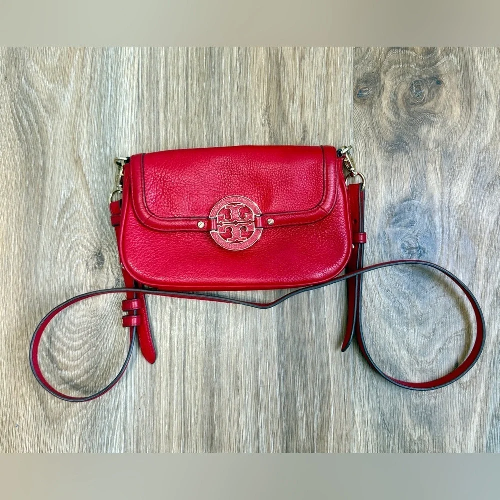 Tory Burch Amanda Leather Mini Crossbody Bag Red EUC